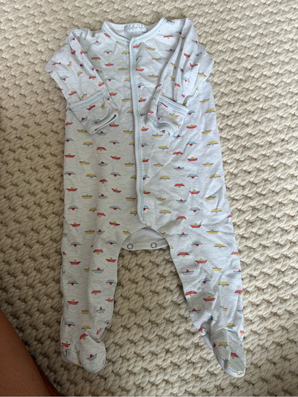 Magnolia Baby White Baby Footed One-Piece with Multicolor Boat Print